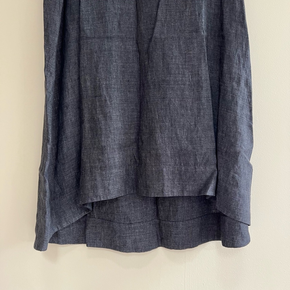 EILEEN FISHER Jewel Neck Organic Linen Sleeveless Dress in Dark Navy Blue, PM - Picture 6 of 9